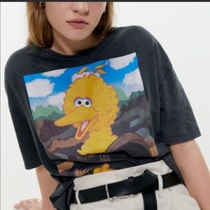 NWT ZARA Big Bird T-Shirt Gray Yellow